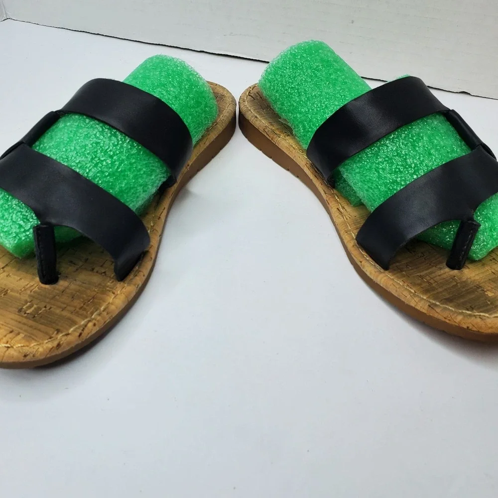 Korks Open Toe Double‎ Strap Slide Sandals Black Womens Size 6M Fast Shipping